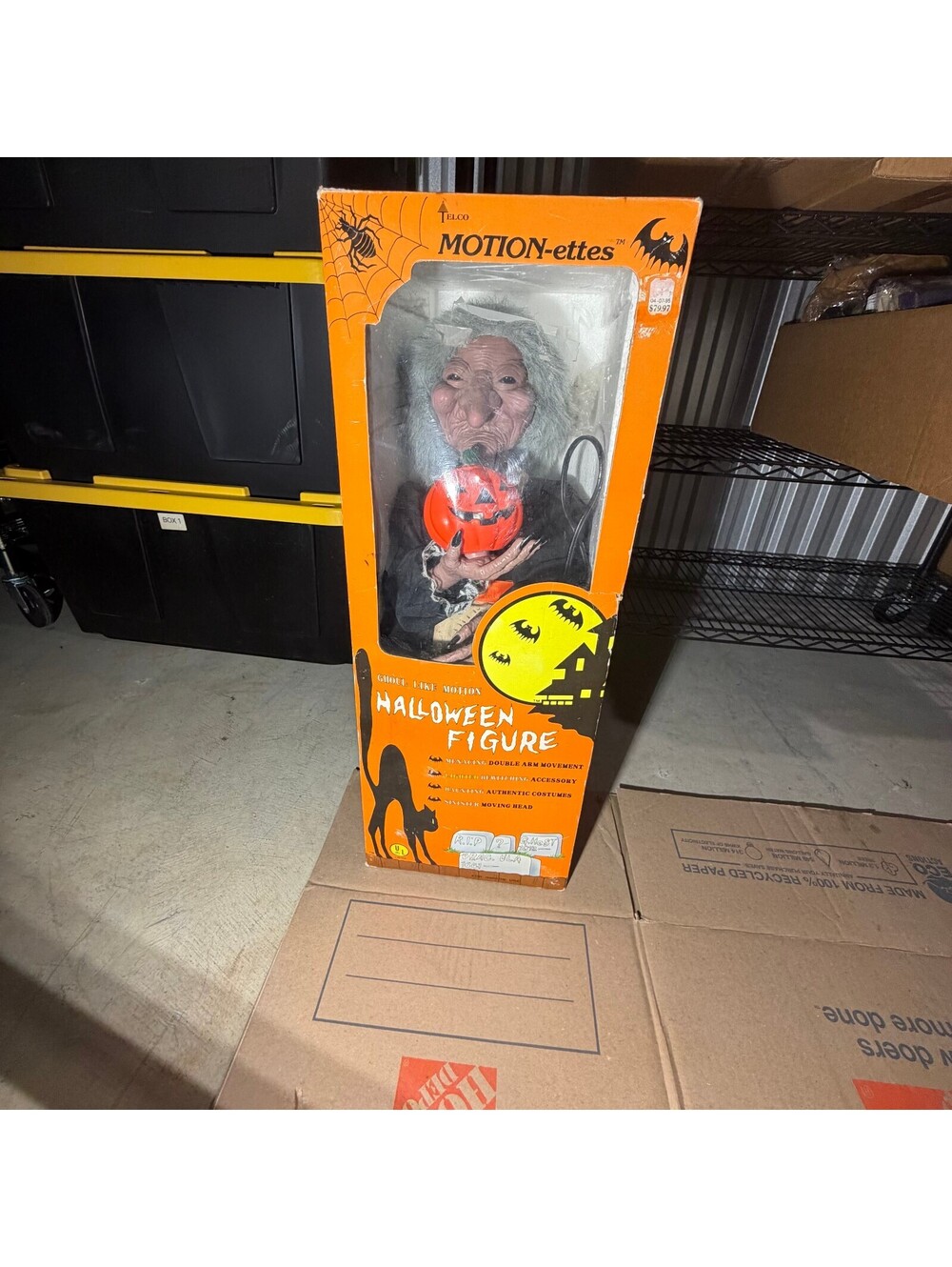 Vintage Telco Motionettes Halloween Witch Light Up Pumpkin Animated w/ Box